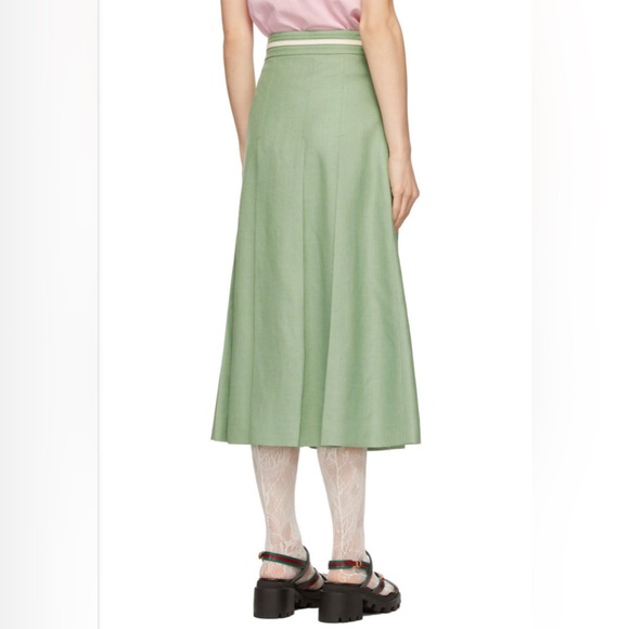 Gucci Green Viscose & Linen Pleated Skirt pre-owned size S - Picture 5 of 11